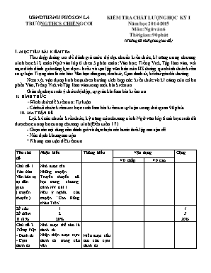 Đề kiểm tra chất lượng học kỳ I môn Ngữ văn Lớp 6 - Năm học 2014-2015 - Trường THCS Chiềng Cơi